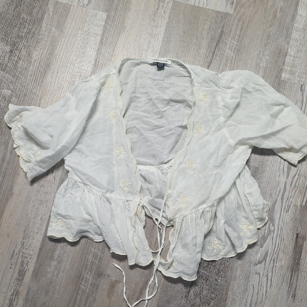 American Eagle Outfitters Cream Embroidered Blouse